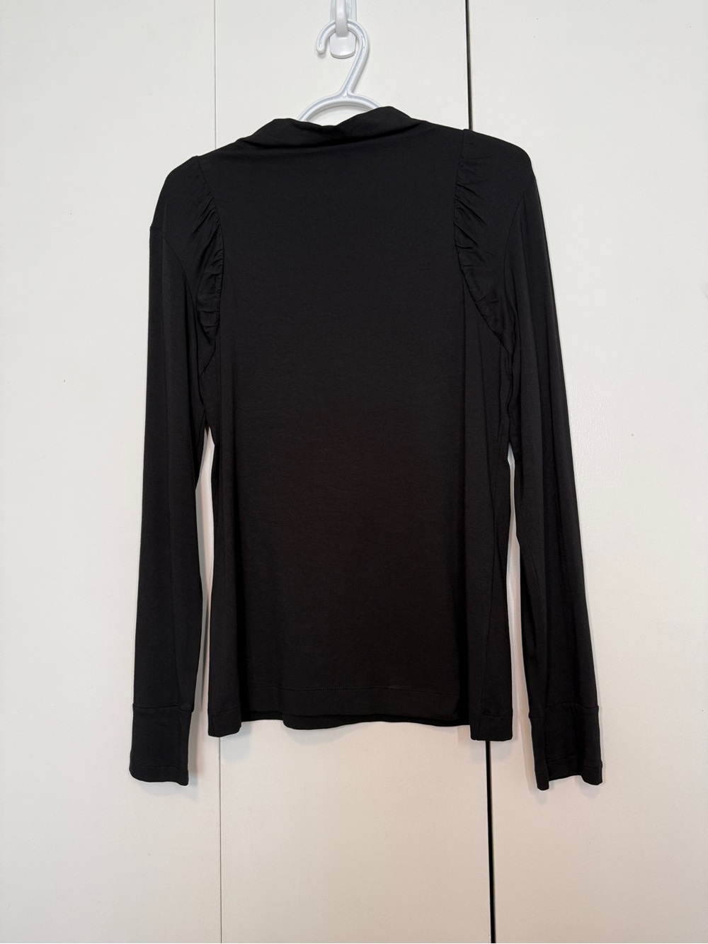 🟢3/$15 -  Black Long-Sleeve Women's Top with Subtle Shoulder Ruching